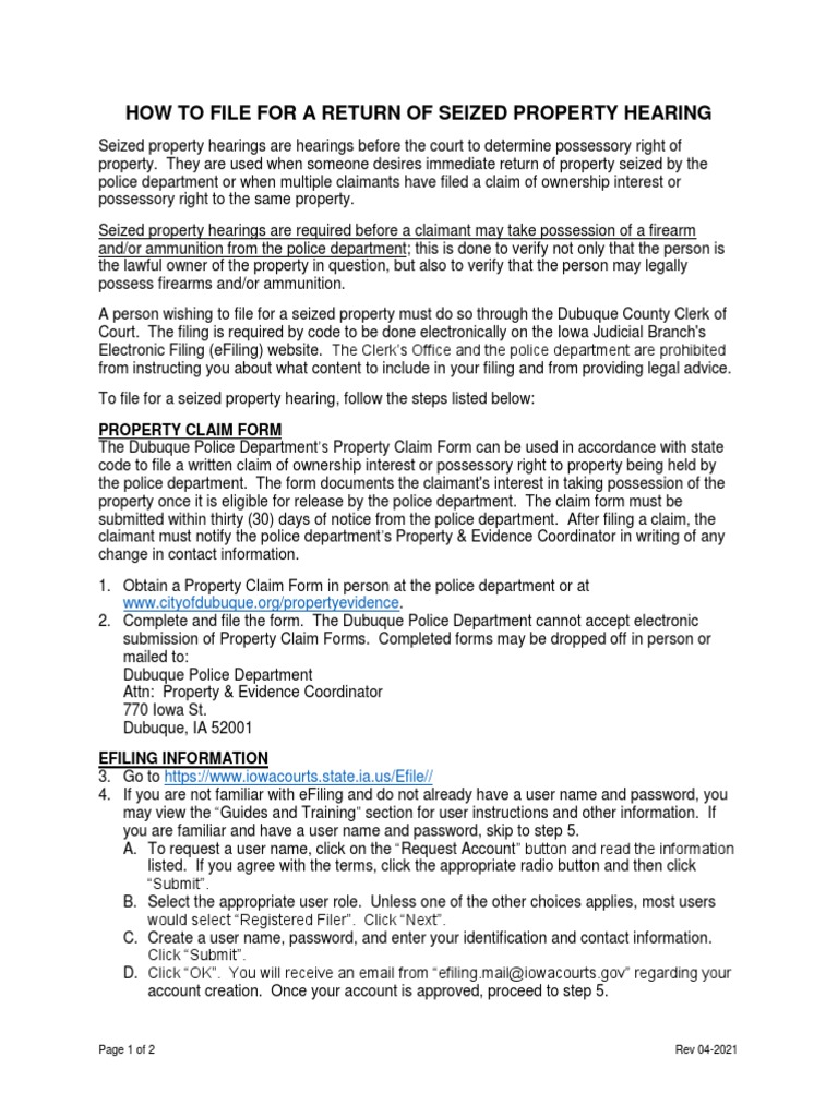 How To File For A Return of Seized Property Hearing - 202104 ...