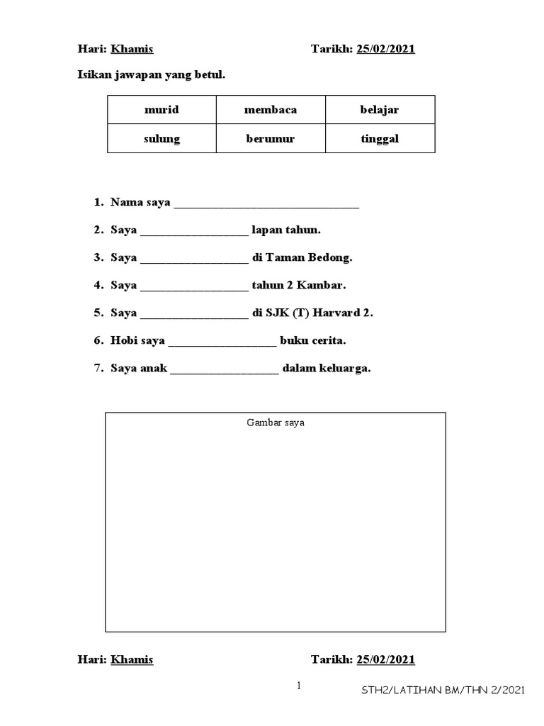Latihan BM Tahun 2 PKP Minggu 5 PDF