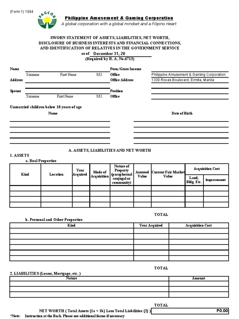 SALN Form | Mergers And Acquisitions | Government Finances | Free 30