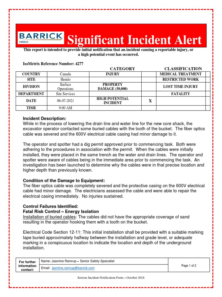 High Potential Incident Notification | PDF | Optical Fiber | Electrician