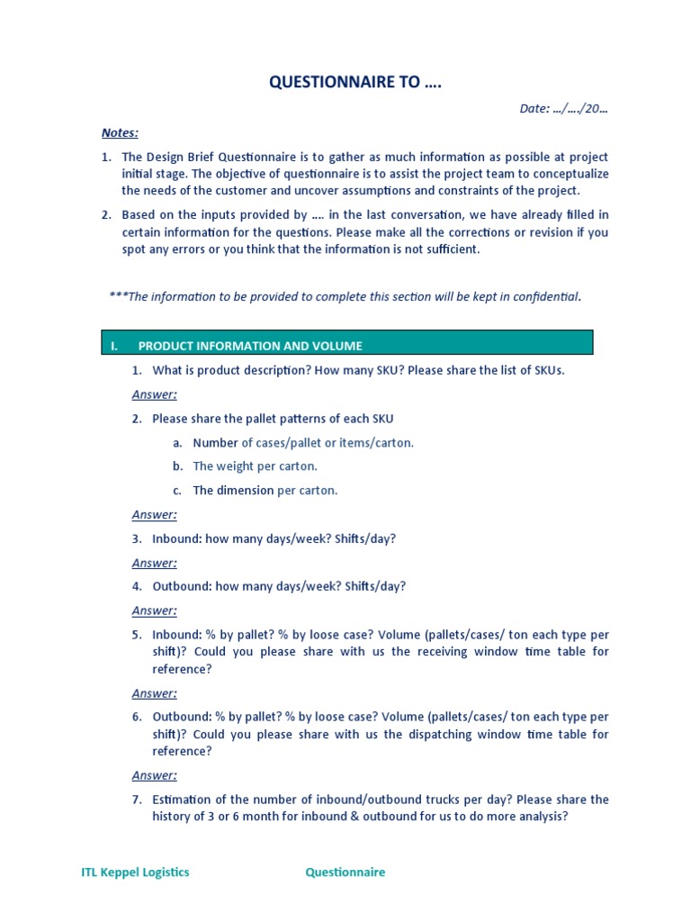 Standard Questionnaire Transportation PDF Warehouse Logistics