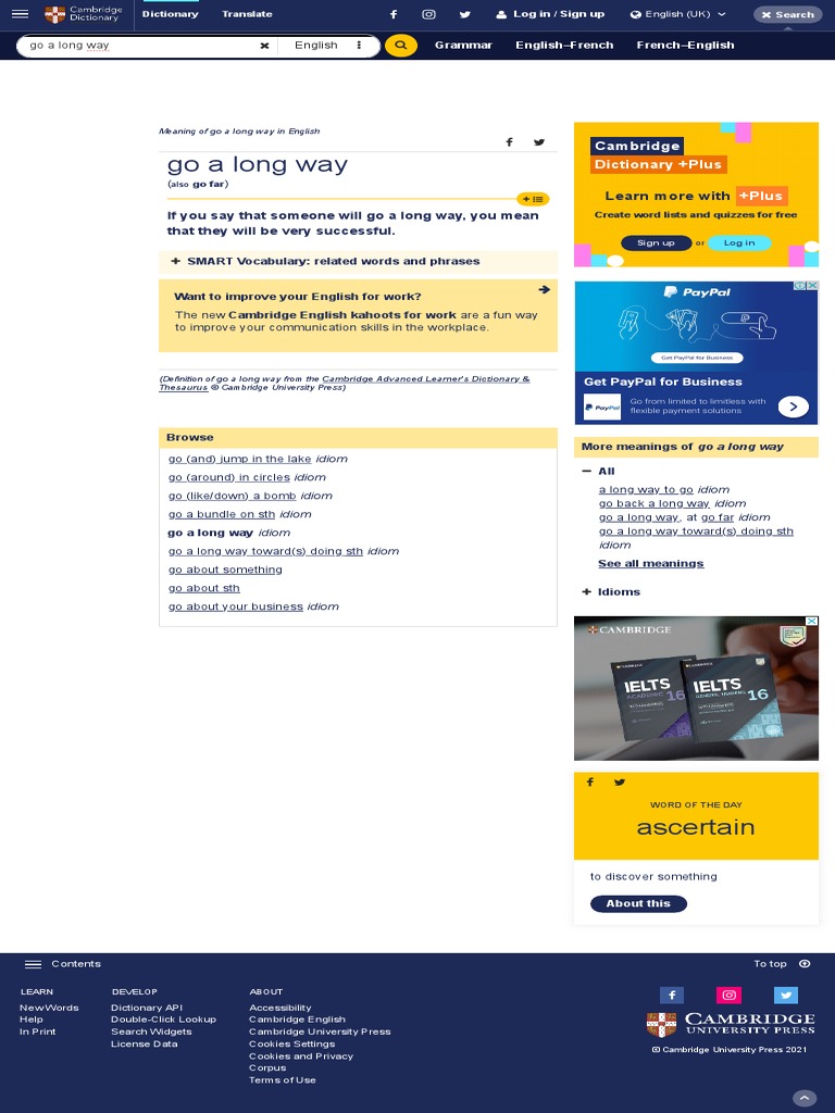 GO A LONG WAY Meaning in The Cambridge English Dictionary | PDF ...