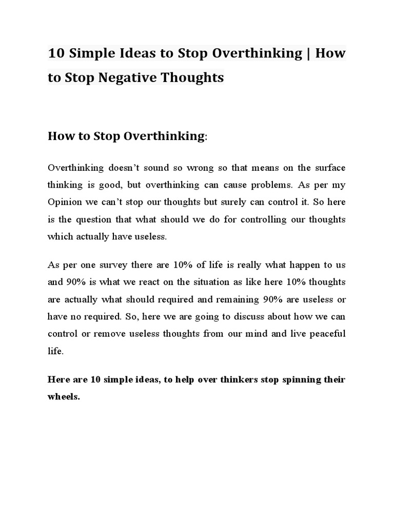 10 Tips to Stop Overthinking Now | PDF | Thought | Neuropsychological ...