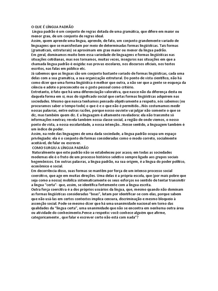 O Que É Língua Padrão PDF