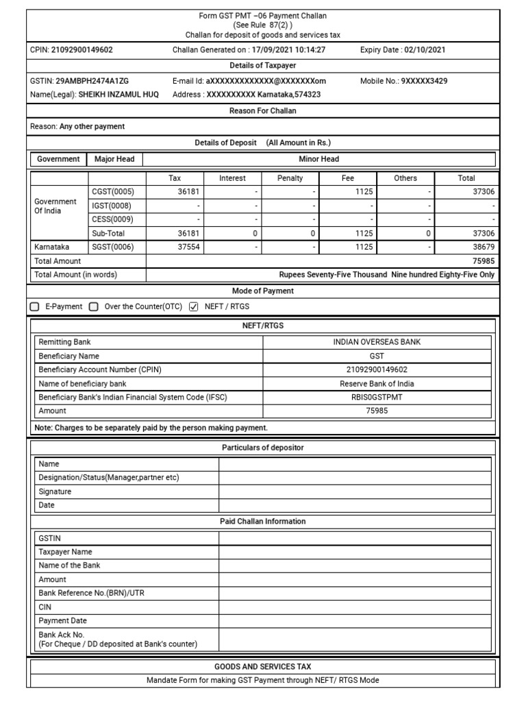 GST Challan Revised Mangalore Bio July. 21 | PDF | Payments | Banking