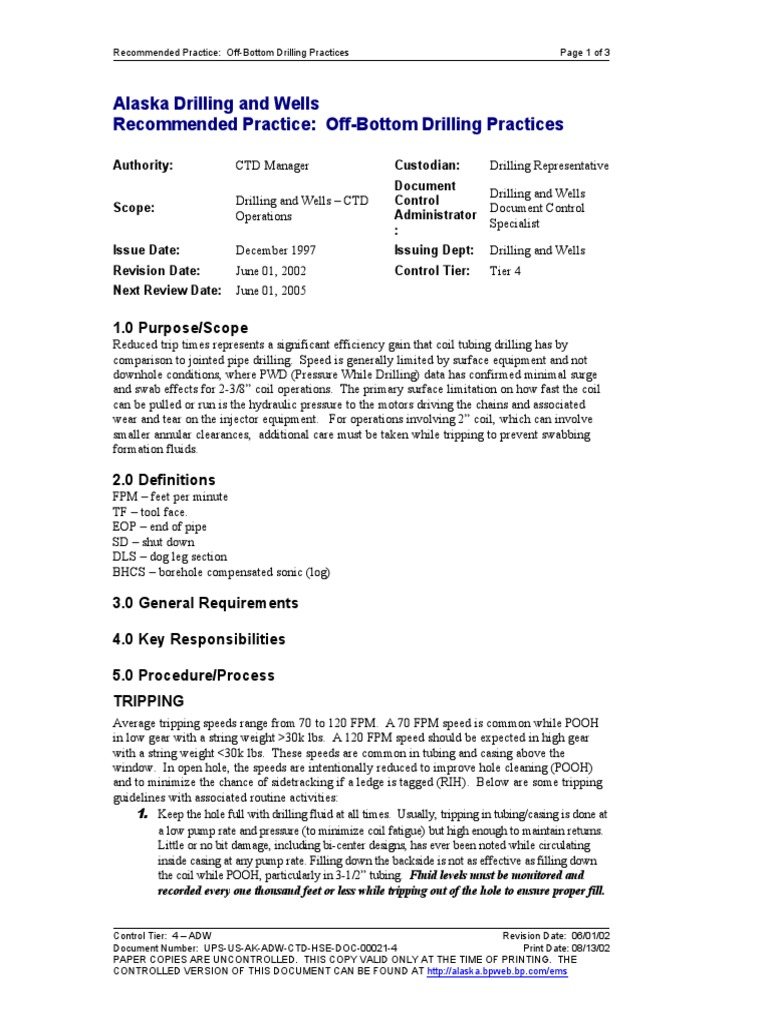 Off-Bottom Drilling Wiper Trip Guidelines | PDF | Oil Well | Casing ...