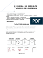 FUENTE DE ENERGIA DC Y VALORES DE RESISTENCIA