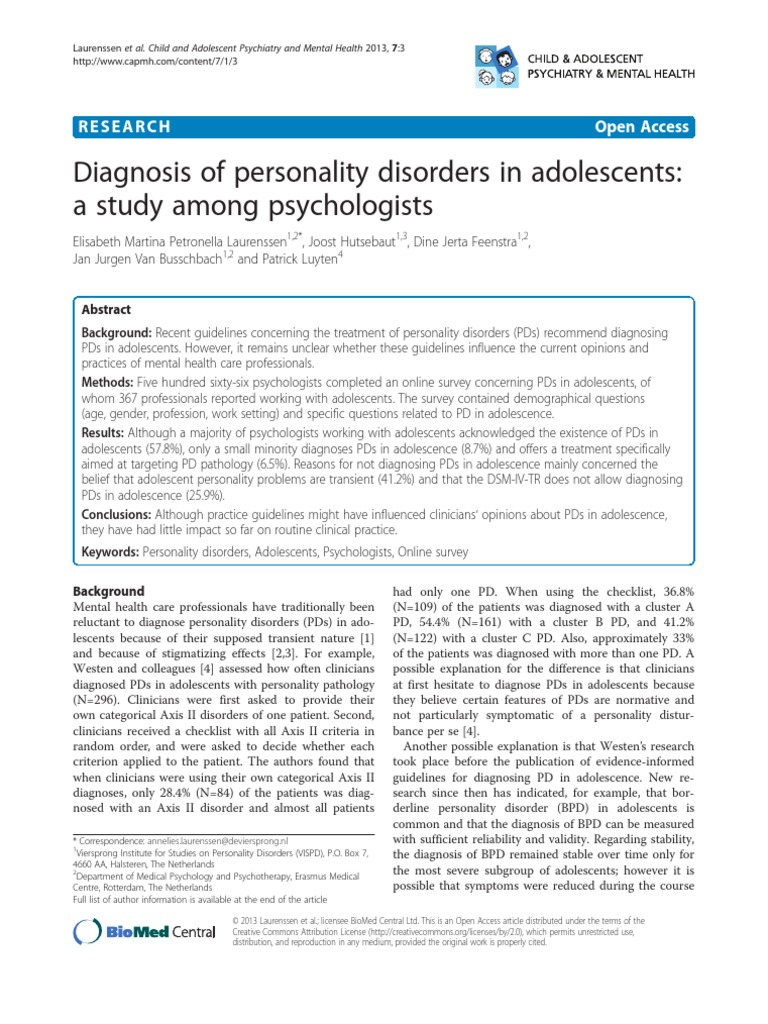 Diagnosis of Personality Disorder in Adolescents | PDF | Mental ...
