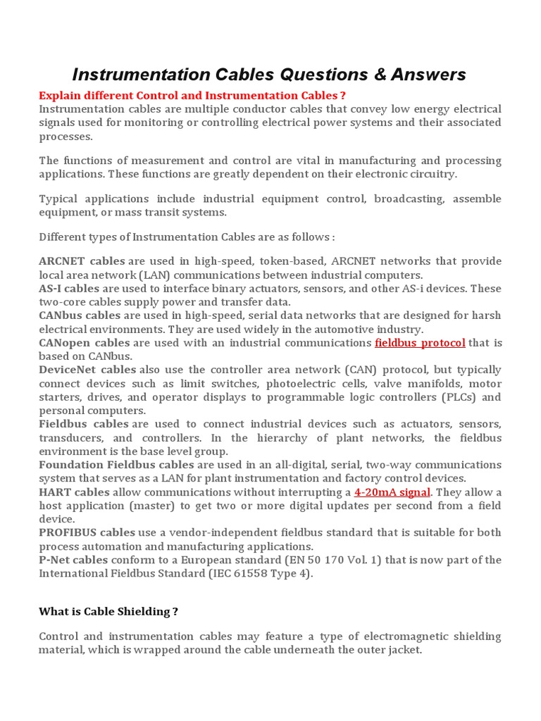 Instrumentation Cables Q&A Guide | PDF | Wire | Insulator (Electricity)
