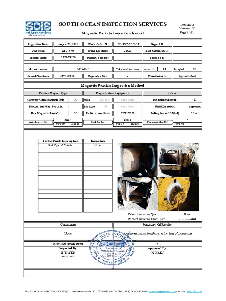 Magnetic Particle Inspection Report | PDF | Chemistry | Nondestructive ...
