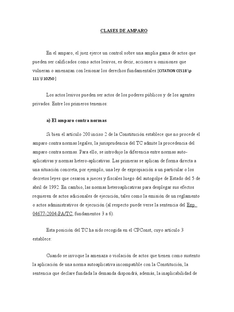 Clases de Amparo en Derecho Constitucional | PDF | Caso de ley ...