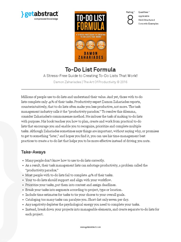 To Do List Formula Zahariades en 35853 PDF Time Management