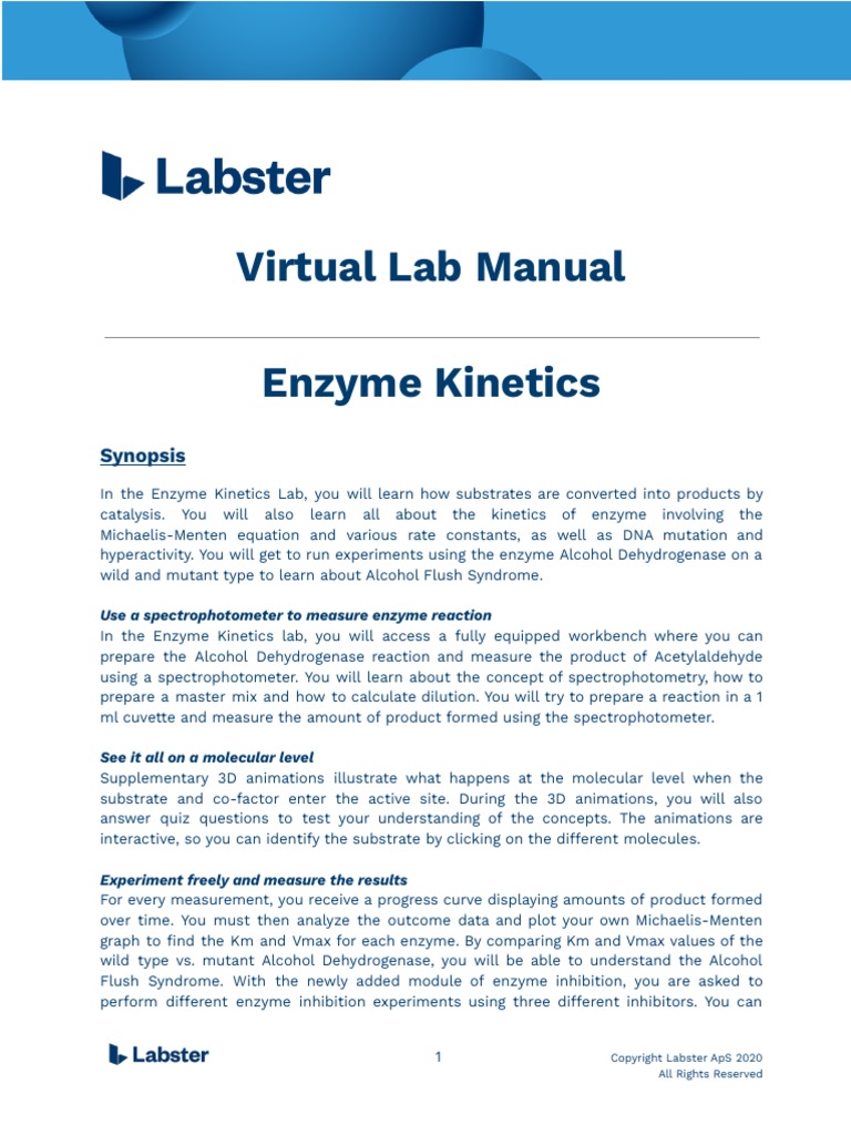 Virtual Lab Manual Enzyme Kinetics: Synopsis | PDF | Enzyme Inhibitor |  Enzyme
