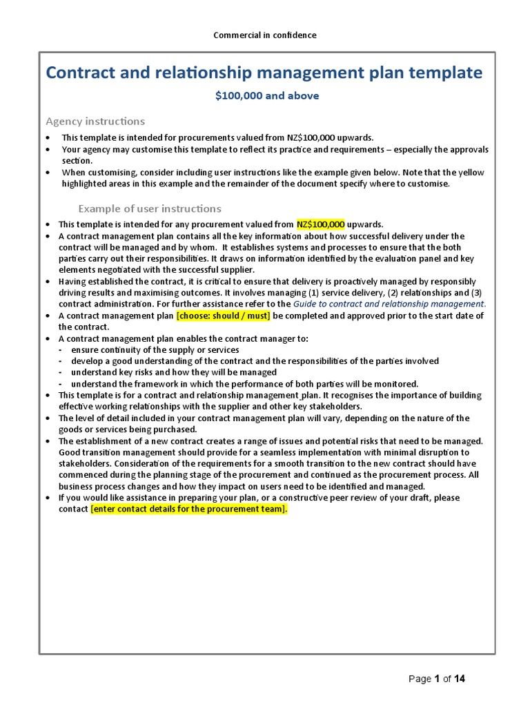 Contract and Relationship Management Plan | PDF | Procurement | Risk