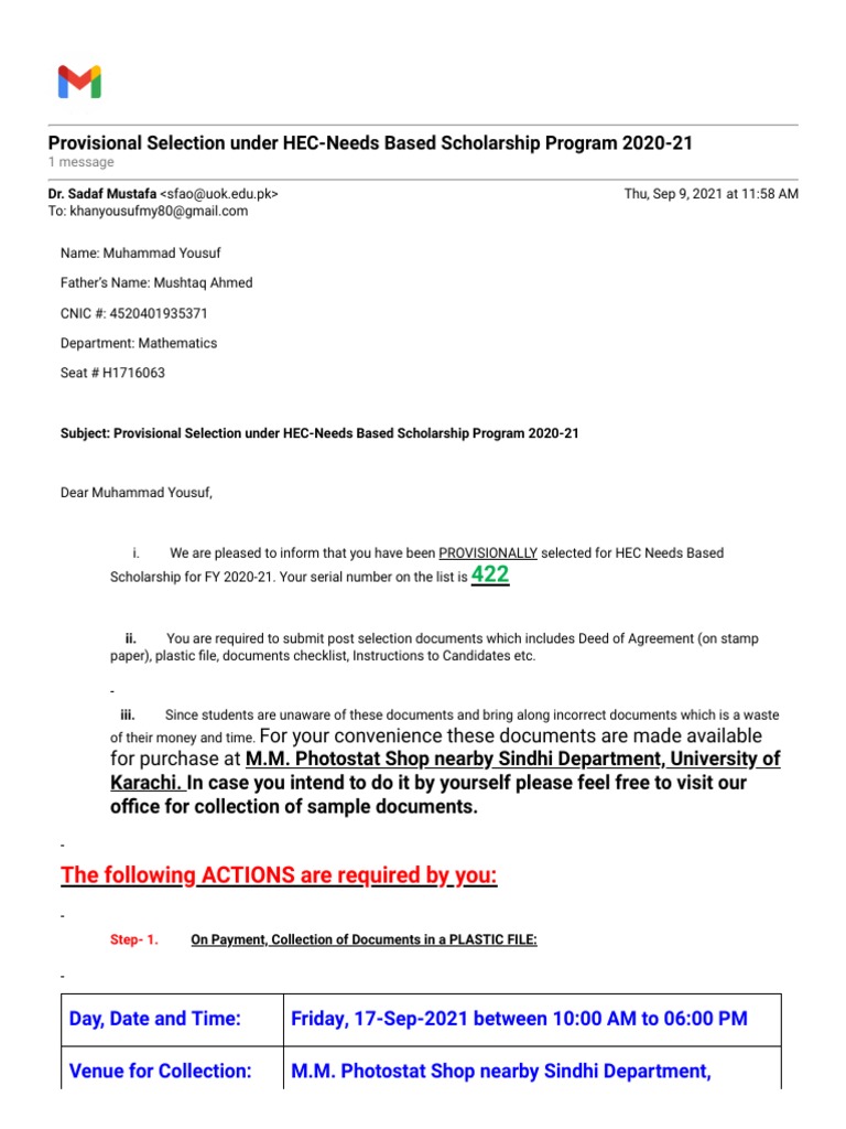 HEC Needs Based Scholarship 2020-21 Notification | PDF