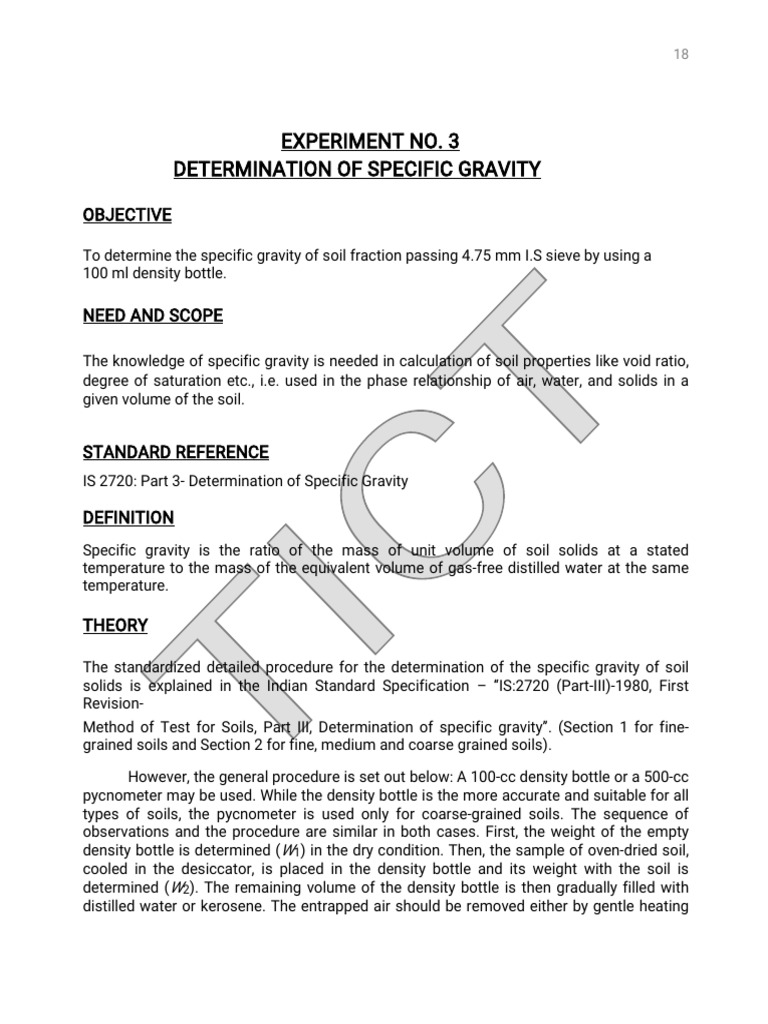 Determination of Specific Gravity 18-21 | PDF | Density | Water