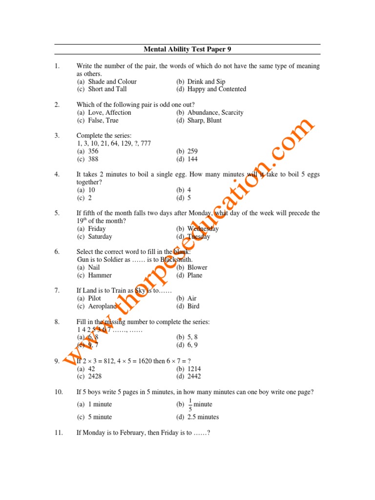 Mental Ability 9 Nature