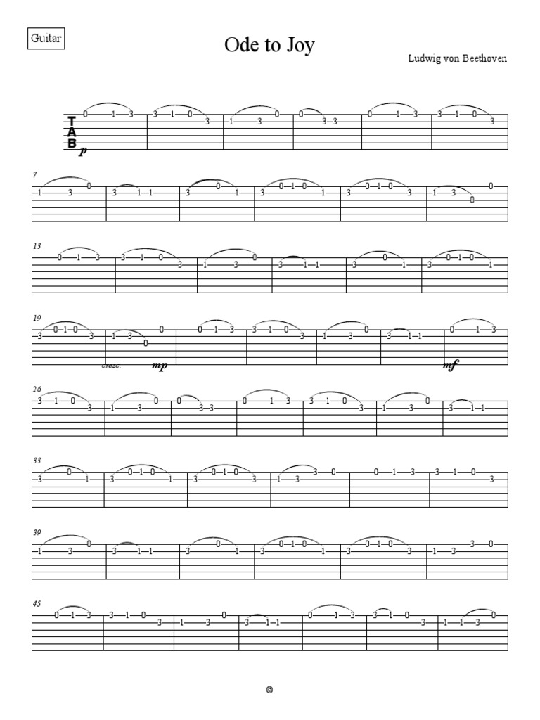 Ode To Joy - TAB Guitar | PDF | Ludwig Van Beethoven | Compositions, image size:768x1024