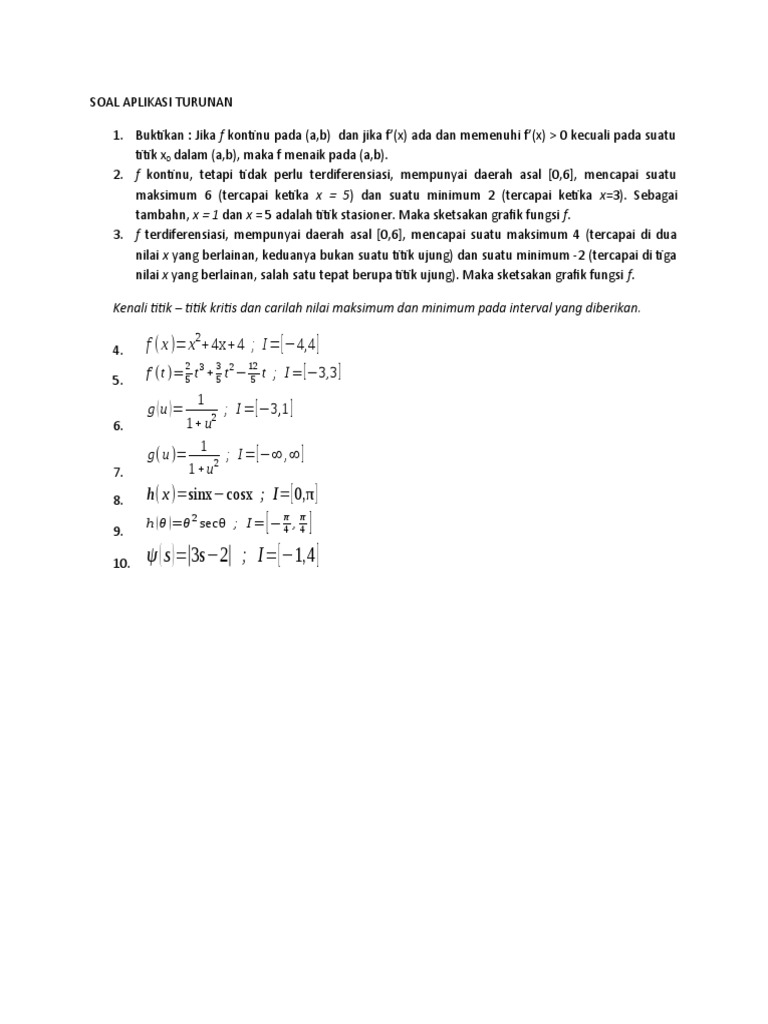 Soal aplikasi turunan pdf