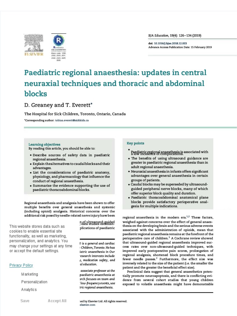 Pdf Paediatric Regional Anaesthesia Compress Pdf