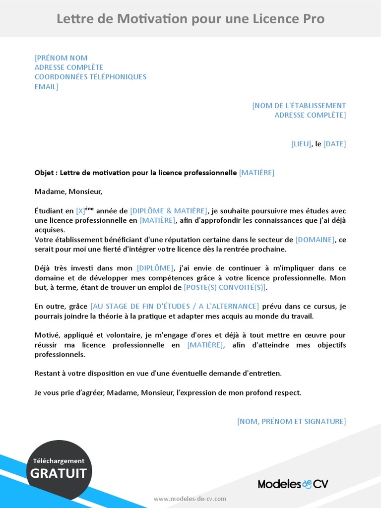 Exemple Lettre De Motivation Licence Pro Alternance 32 Lettre de Motivation Licence Pro | PDF | Motivation | Motivationnel