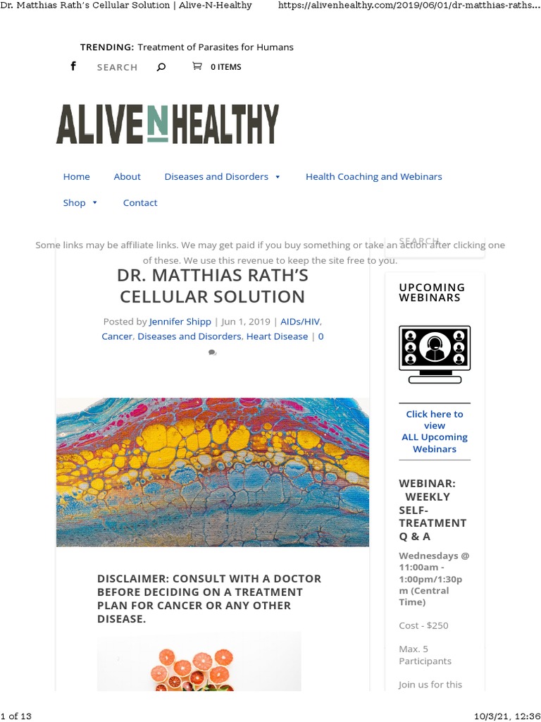 Dr. Matthias Rath's Cellular Solution - Alive-N-Healthy | PDF | Cancer ...