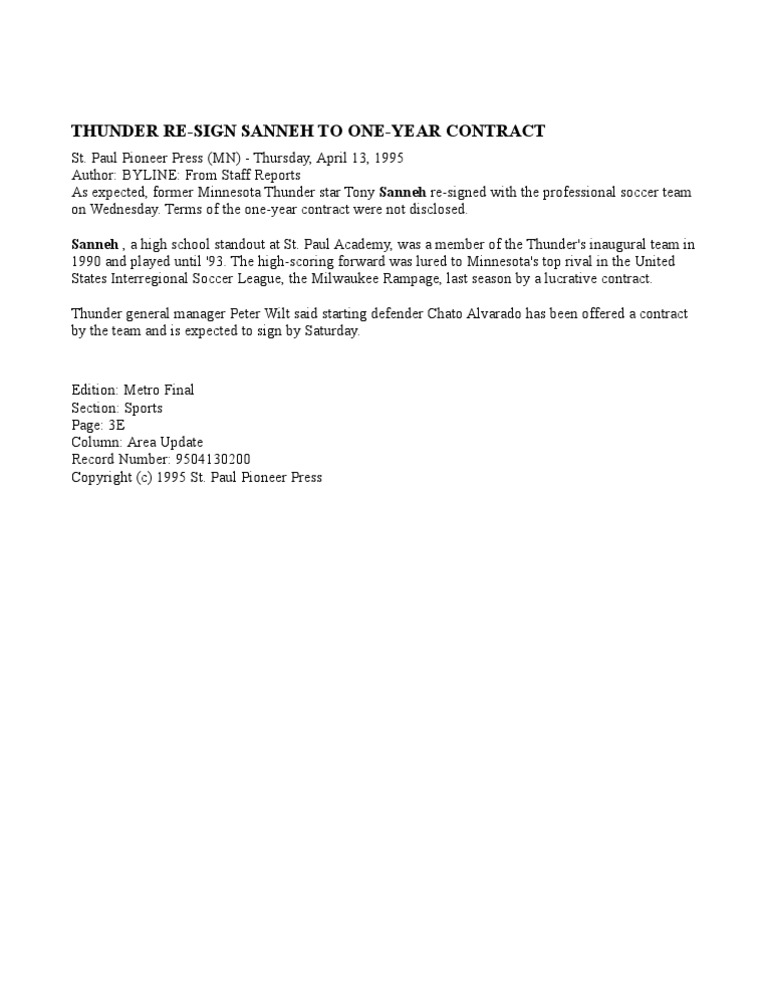 Thunder Re-Sign Sanneh To One-Year Contract | PDF