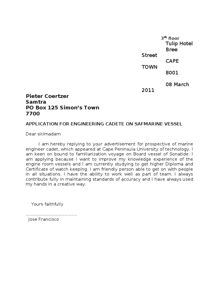 Application for Marine Engineer Cadet | PDF