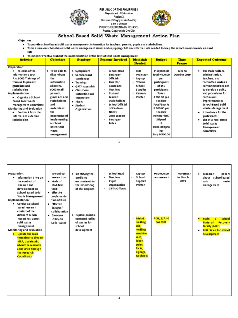 School-Based Solid Waste Management Plan | PDF | Teachers