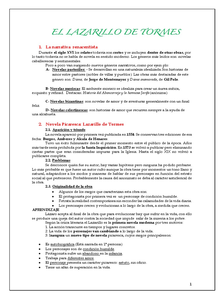 Estructura y análisis de Lazarillo de Tormes | PDF | Novelas
