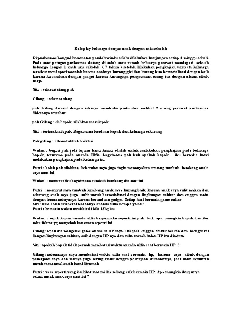PDF Role Play Keluarga Dengan Anak Dengan Usia Anak Prasekolahdocx ...