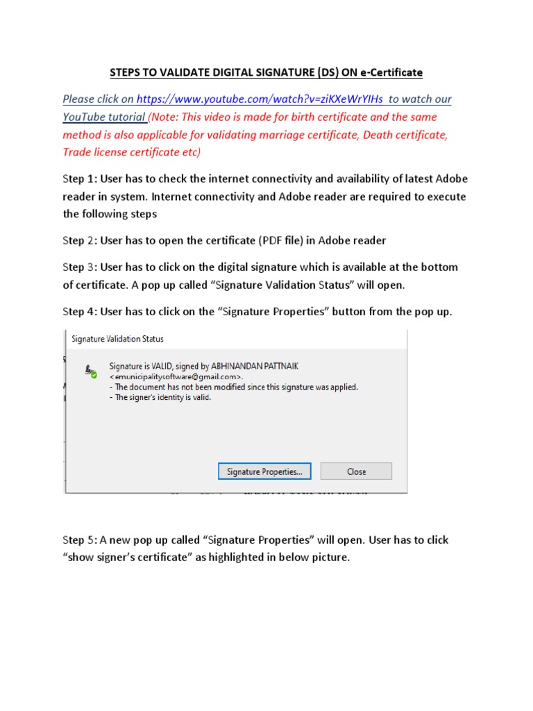 Validate Digital Signature on e-Certificate | PDF
