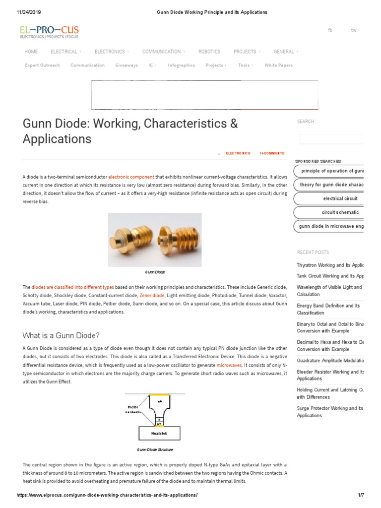 Gunn Diode Working Principle and Its Applications PDF Diode