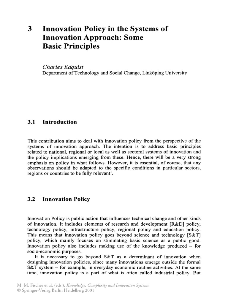 Innovation Policy in The Systems of Innovation Approach Some Basic ...