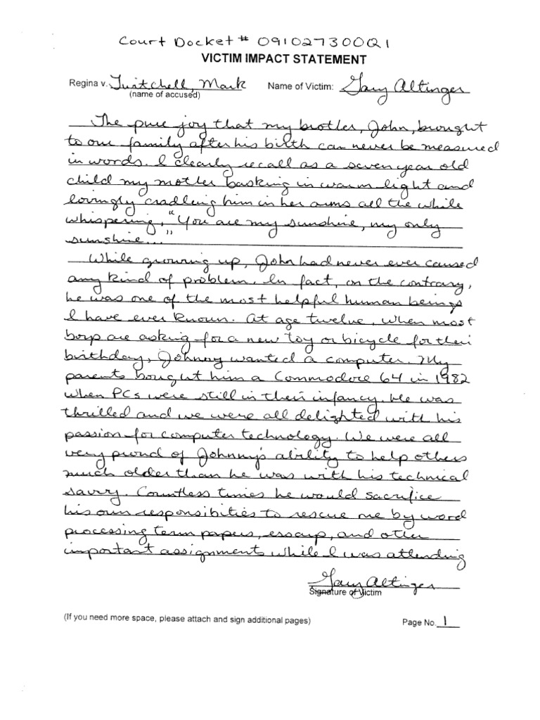 Gary Altinger's Victim Impact Statement | PDF