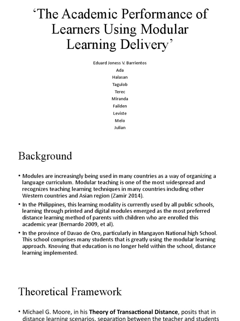 The Academic Performance of Learners Using Modular Learning Delivery ...