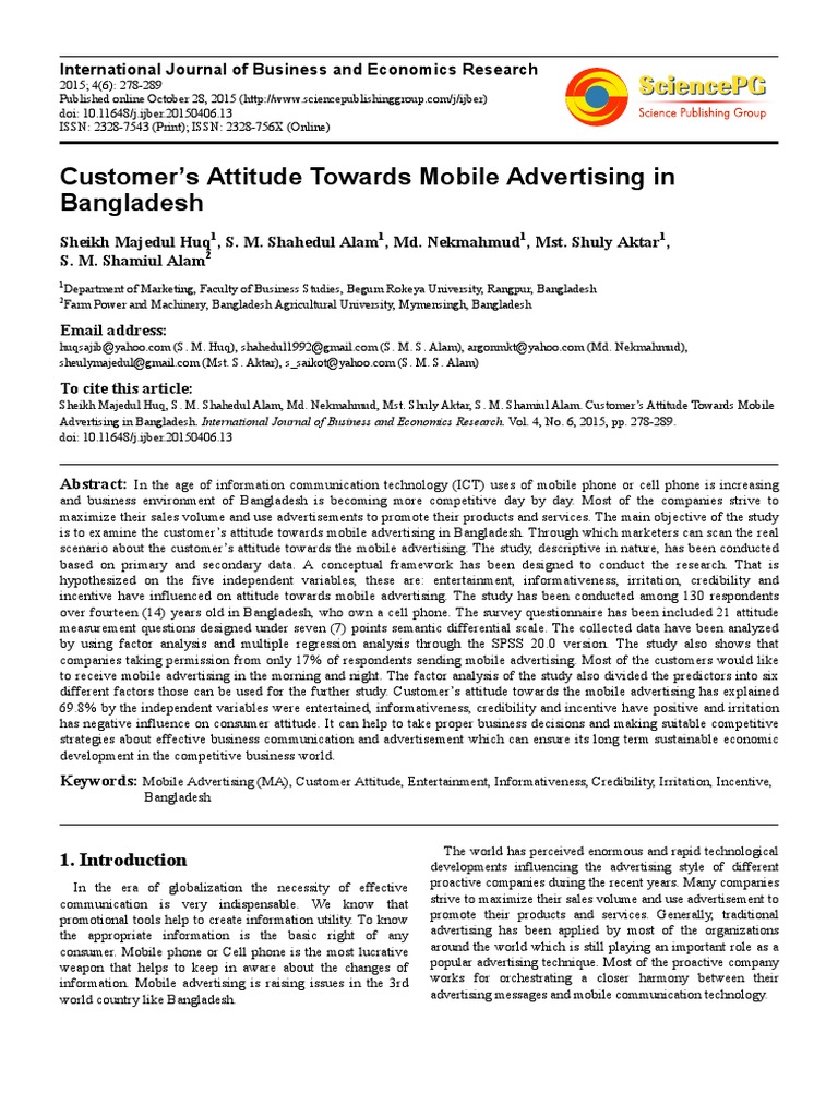 Customer S Attitude Towards Mobile Advertising in Bangladesh | PDF ...