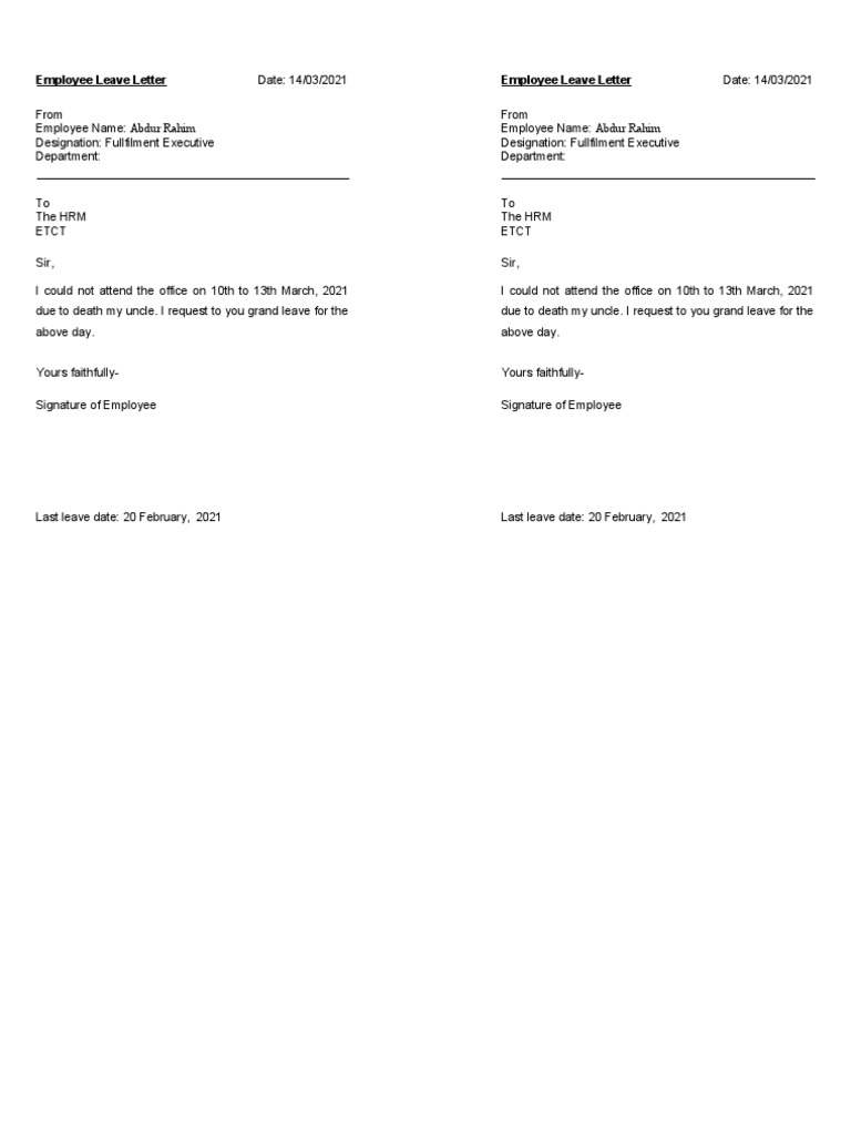 Employee Leave Letter | PDF