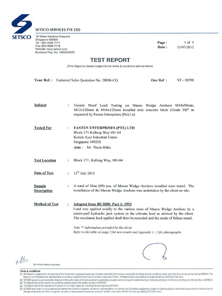 MASON Wedge Anchor (M10,12,16) SETSCO Tensile Test July 2012 PDF