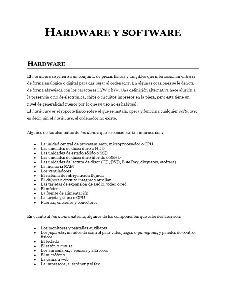 Diferencias entre Hardware y Software | PDF | Hardware de la ...