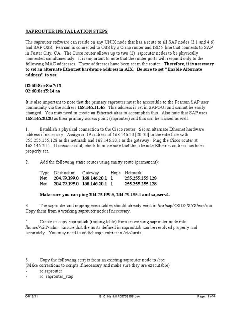SAProuter Installation Guide for UNIX | PDF | Router (Computing) | Ip ...