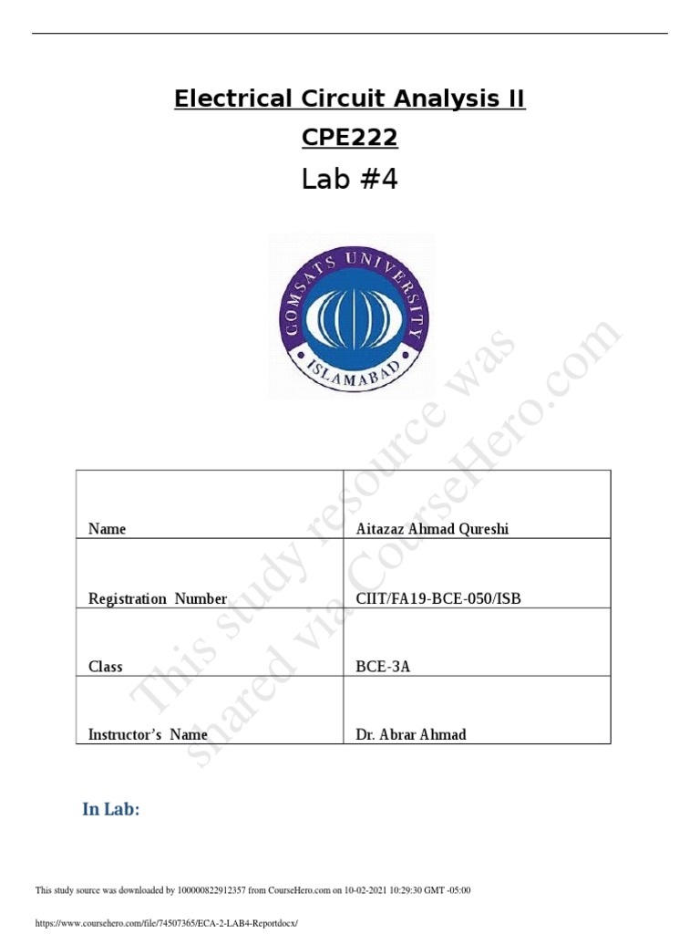 Circuit Analysis II Lab Report | PDF | Electrical Impedance ...