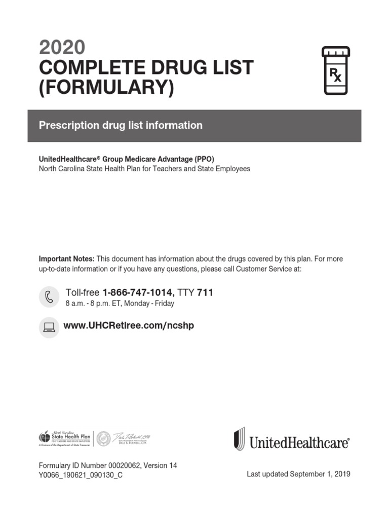 2020 Complete Drug List Formulary PDF Prescription Drugs Medical