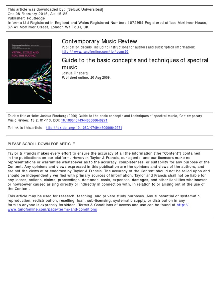 Spectral Music Concepts and Techniques | PDF | Pitch (Music) | Harmonic