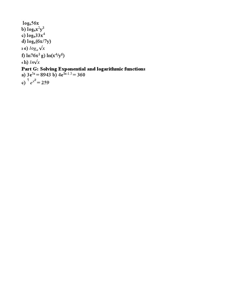 Part G: Solving Exponential and Logarithmic Functions | PDF