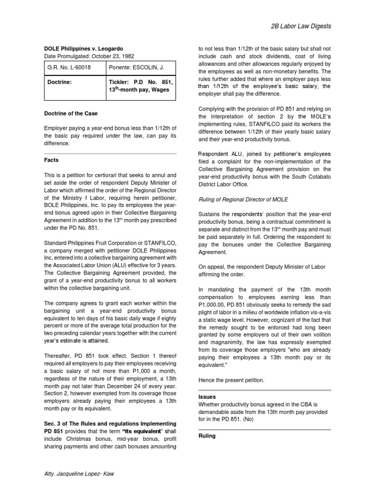 DOLE Philippines v. Leogardo | PDF | Employment | Collective Bargaining