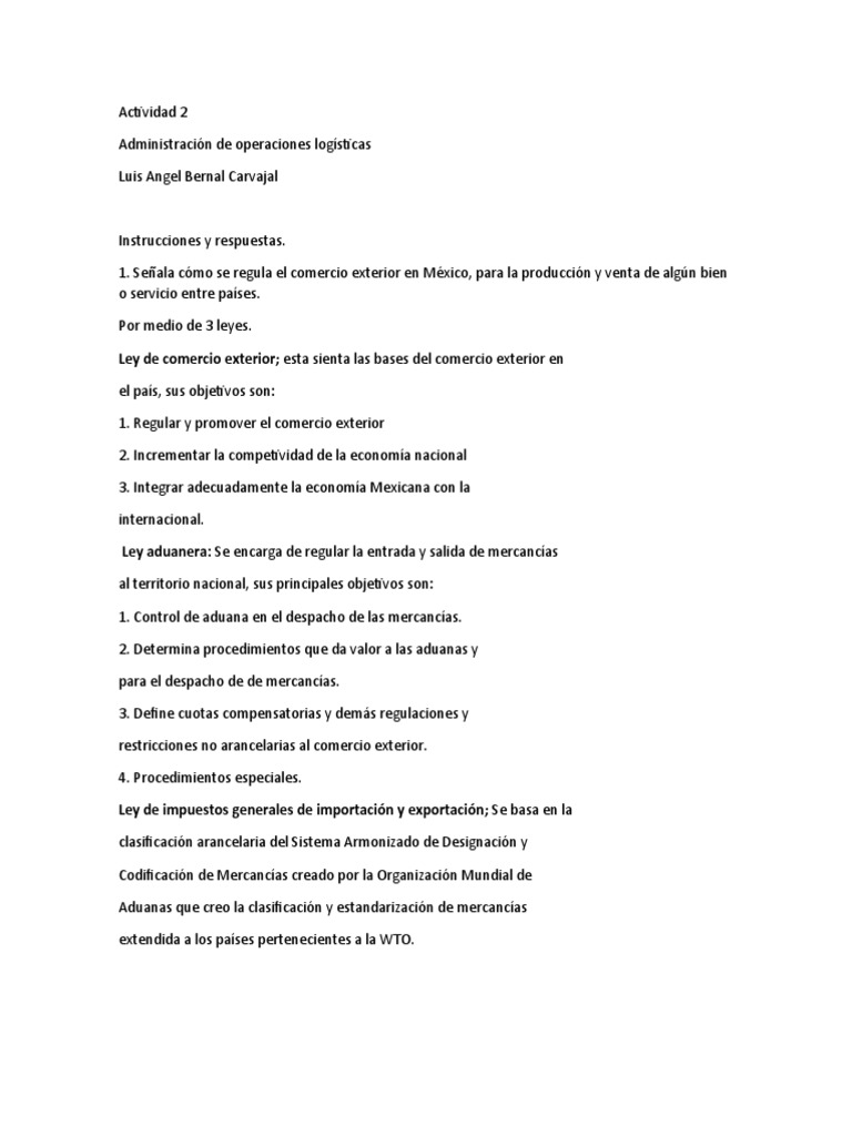Actividad 2 Logistica | PDF | aduana | El comercio internacional