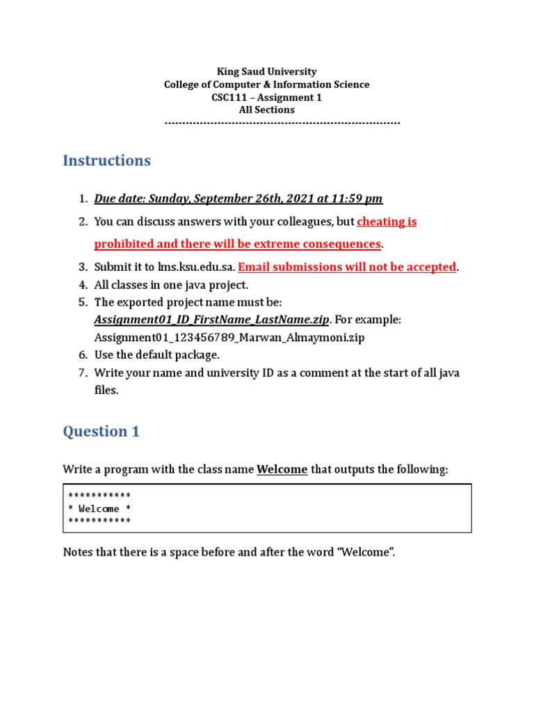 KSU CSC111 Assignment 1 Instructions | PDF