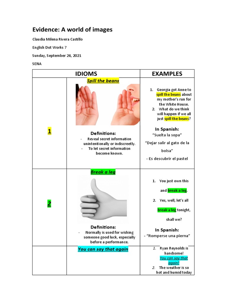 Idiomatic Expressions in English and Spanish | PDF