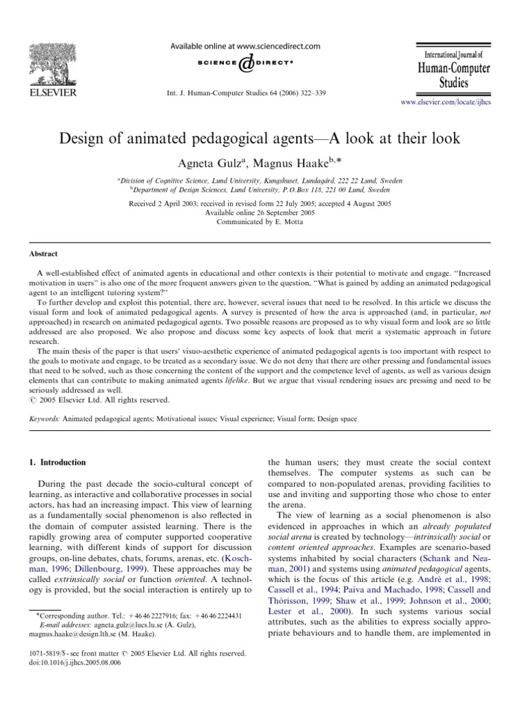 Visual Design of Animated Pedagogical Agents | PDF | Extraversion And ...